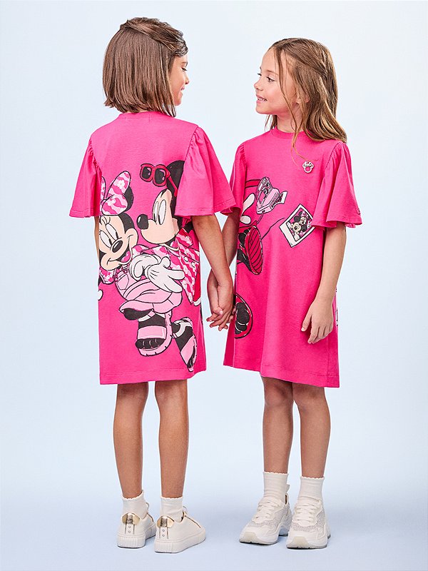 Vestido Pink com Estampa da Minnie Animê Kids N4239