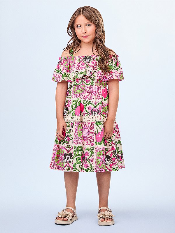 Vestido com Estampa de Azulejos da Disney Animê Kids N4260