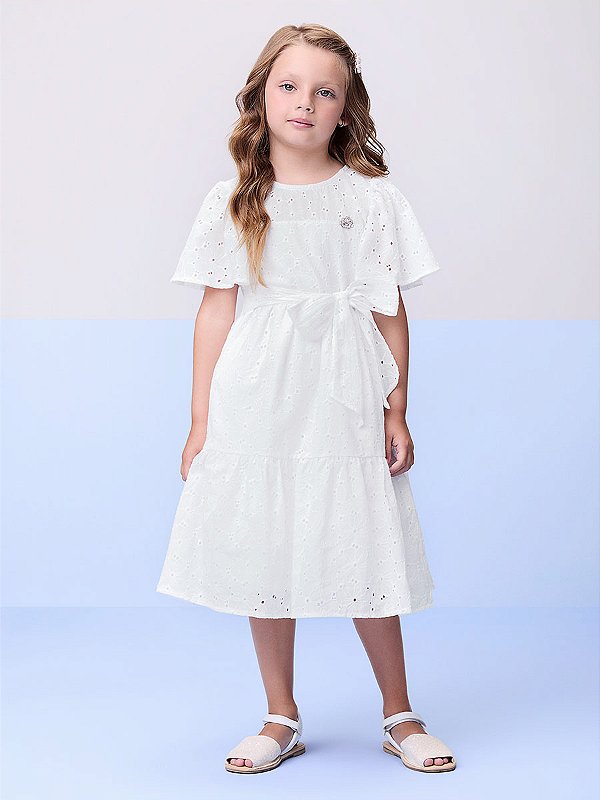 Vestido de Laise Com Abertura Branco Momi Kids H5606
