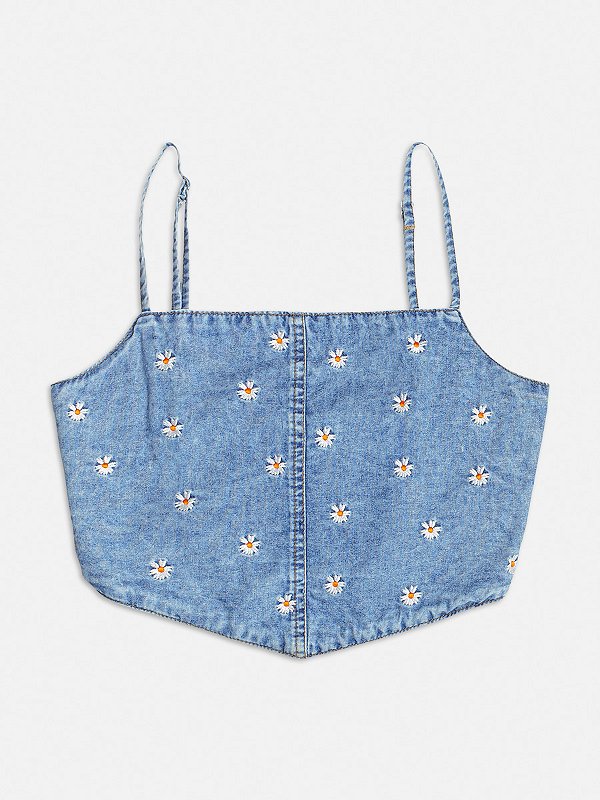 Top Jeans Corset Com Bordado  Floral I Am Authoria R4522