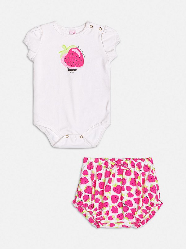 Conjunto Body e Short com Estampa de Morango Momi Baby C2288