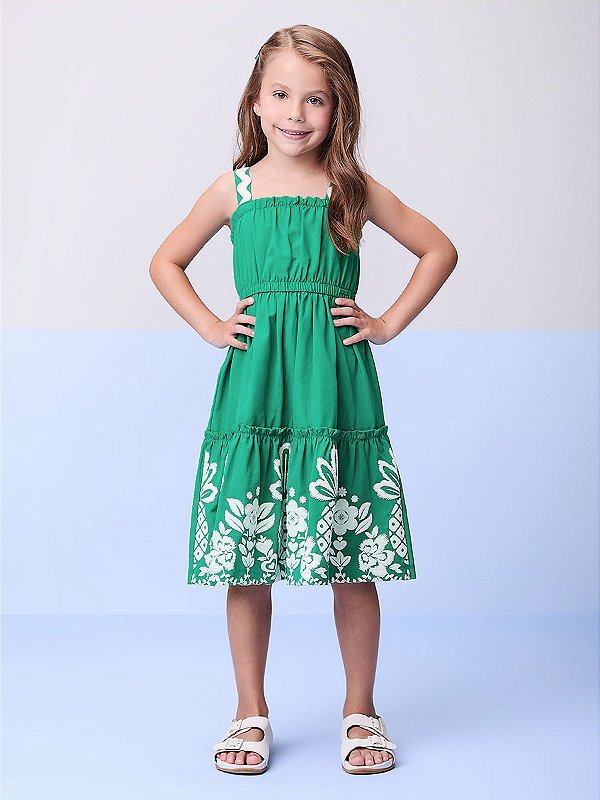 Vestido Verde Floral Puff Momi kids H5603