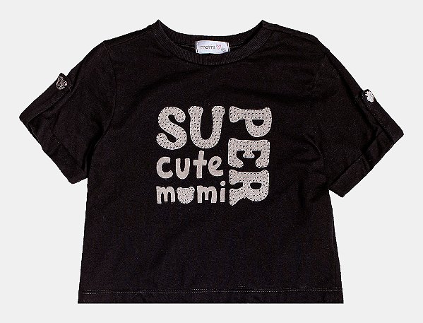 Blusa Preta com Martingale e Strass Momi H5933