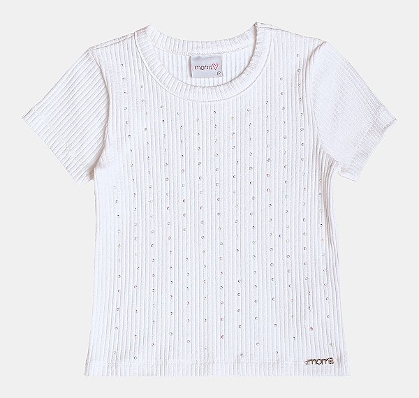 Blusa Off White Canelada com Strass Momi H6040
