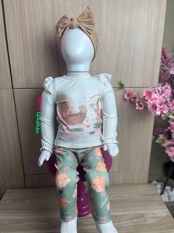 Conjunto de Blusa em Malha Power e Calça Legging em Canelado 90280 Kukiê Bebê Menina