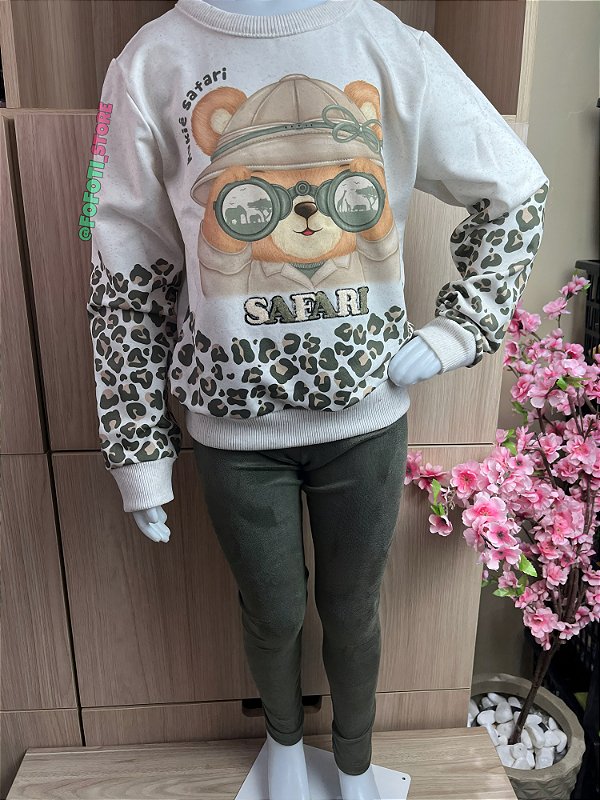 Conjunto de Blusão Alongado em Moletom Linho com Pelúcia e Calça Legging em Cotelê 90578 Kukiê Infantil Menina