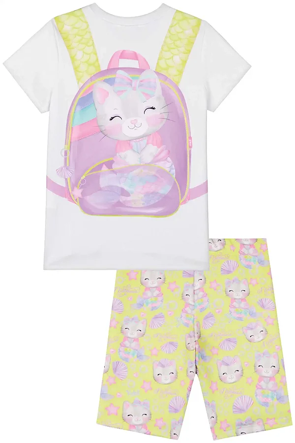 Conjunto infantil kukiê gatinho de Blusa Alongada em Malha Power e Biker 83793