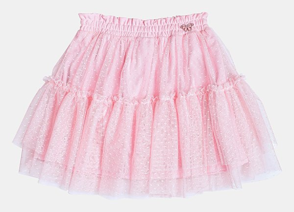 Saia de Tule Poá com Babados Rosa Momi H5892