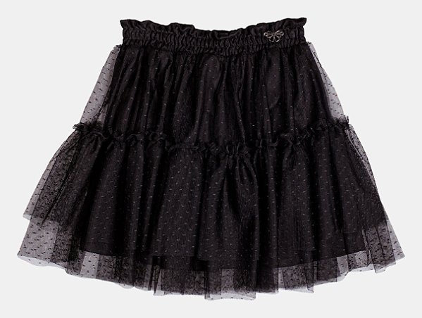 Saia de Tule Poa Com Babados Preta Momi H5893