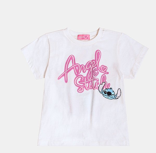 Blusa MC Stitch e Angel Abraço Com Patch Momi J6148