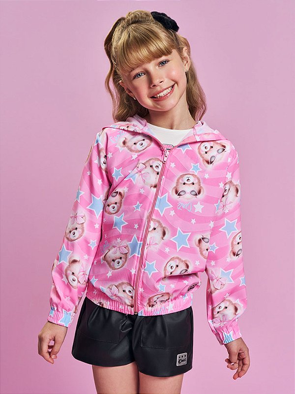 Jaqueta Corta-Vento Menina Estrela Ursa Rosa Cinti 12820
