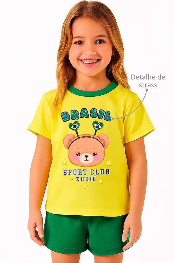 Blusa MC Brasil Ursinha Brilhosa Amarela Kukiê 99745