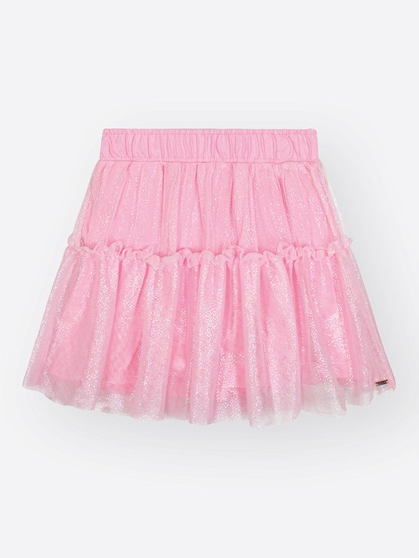 Saia-Short Infantil Menina em Tule Rosa Iogurte Cinti 12840