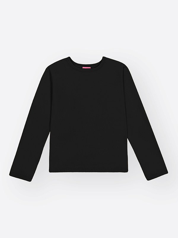 Blusa Longa Menina em Malha Térmica Pesada Preta Cinti 12906