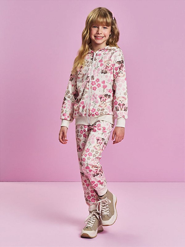 Conjunto Moletom Ursinha Floral Cinti 12918