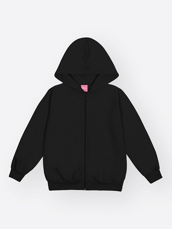 Jaqueta Felpada com Capuz Infantil Preta Menina Cinti 12963