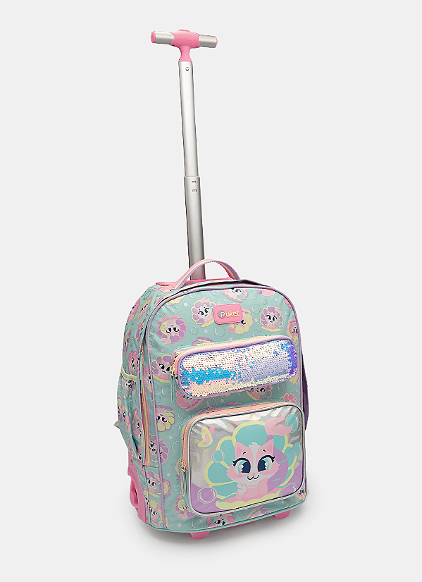 Mochila com Rodinha Grande Paetê Gata Sereia Puket