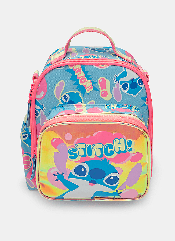 Lancheira Térmica com Bolso Frontal Holográfico Stitch Puket