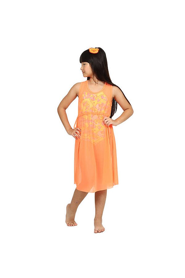 Vestido Saída Siri Kids Larissa Tule Laranja Fluor 90103