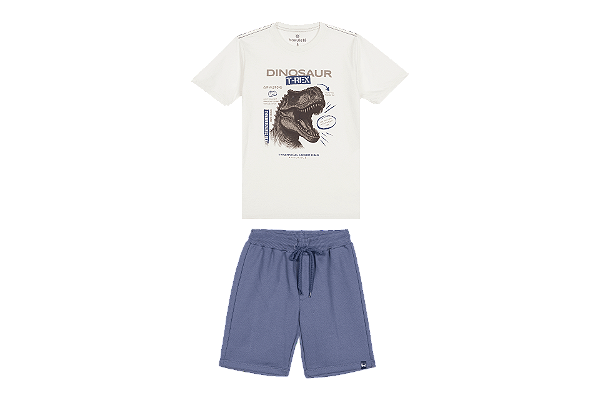 Conjunto Dino Camiseta e Short Moletinho Bakulelê 4992