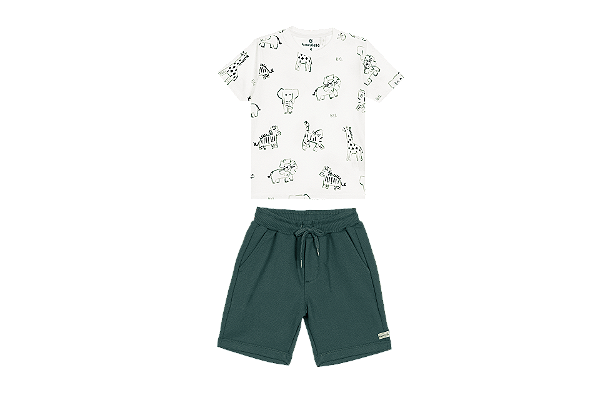 Conjunto Leão Camiseta e Short Moletinho Verde Bakulelê 4993