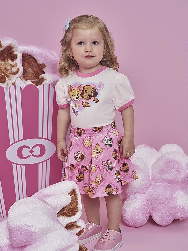 Conjunto Blusa e Short Saia Cachorrinhos Rosa Cinti 013260520