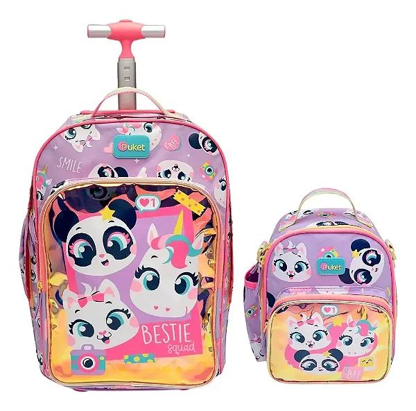 Kit Mochila Rodinha Grande E Lancheira Térmica Bff Multibichos Puket