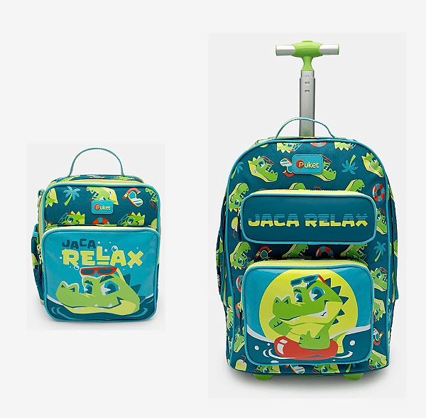 Kit Mochila com Rodinha Grande e Lancheira JacaRelax Puket