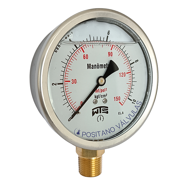 Manômetro 4 (100MM) 10 Kgf/cm² - Inox – Vertical – Glicerinado – Winters