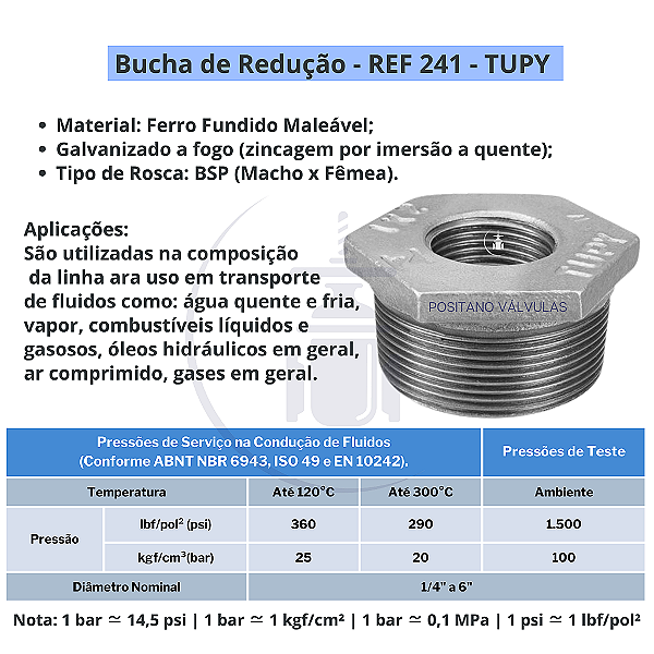 Bucha de Redução Galvanizado TUPY 241 BSP 1/2 X 3/8