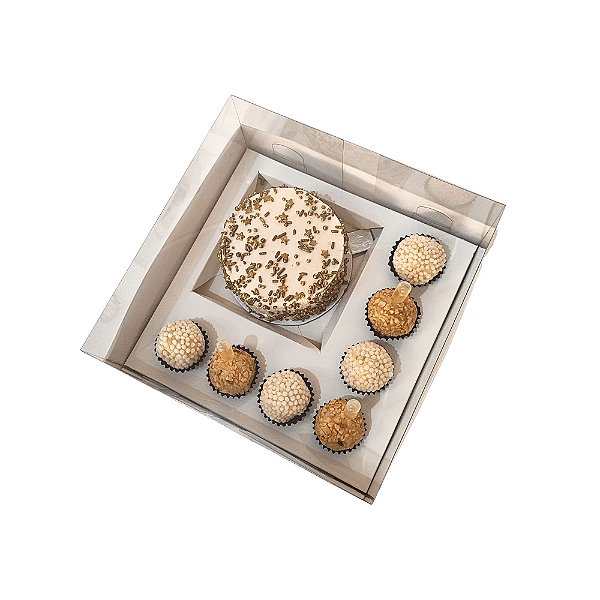 Caixa para Bento Cake - 10 unidades - Visor Branca e Kraft