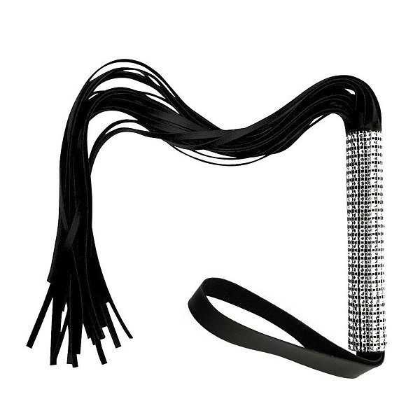 Chicote Base Strass Tiras 40 Cm Couro Sintético Dominatrixxx