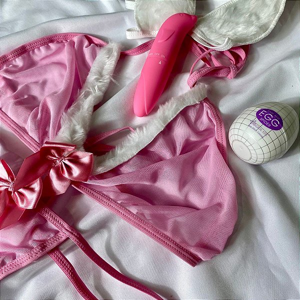 Kit Páscoa Lingerie Sexy + Vibrador + Masturbador Masculino