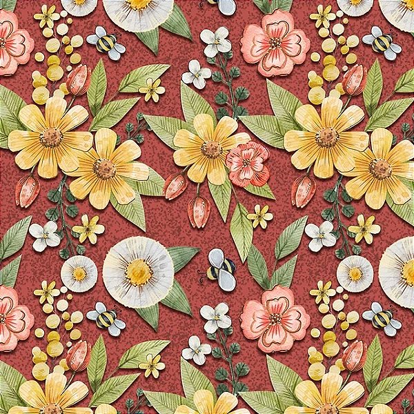 Estampa Floral Vermelho PicNic. Ref. PIC03