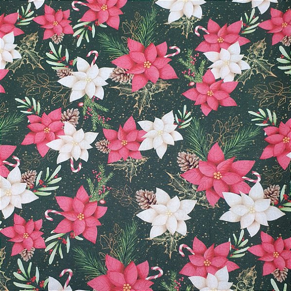 Estampa Flores e Pinhas Natalinas Ref. E122