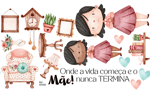 Kit Customização:  Mãe, Onde a Vida Começa e o Amor nunca termina.