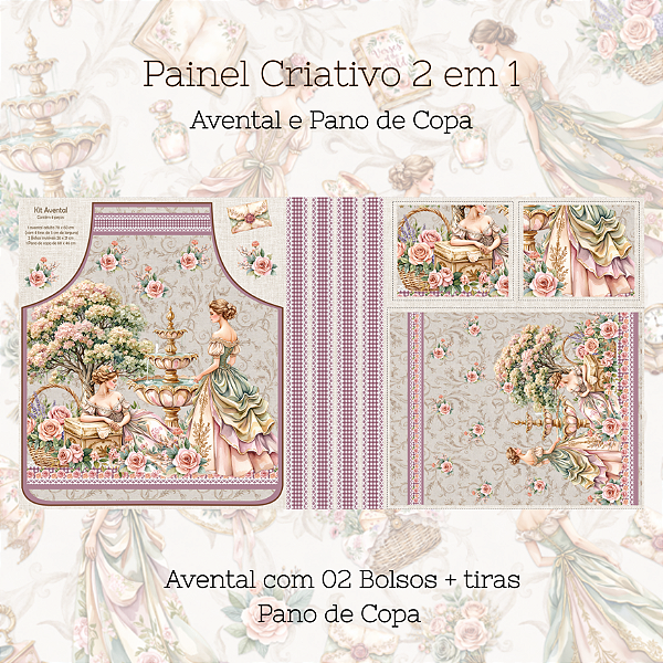 Painel Criativo 2 em 1,  Avental + Pano de Copa  -  Vitoriana