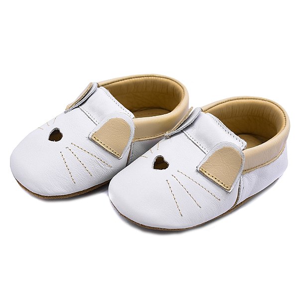 Calçado Moccs Infantil Unissex em Couro Cor Branco - Modelo 3201 | Bili Bilu