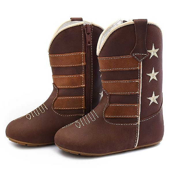 Bota Texana Infantil Unissex em Couro Cor Café e Mel - Modelo 1306 | Bili Bilu