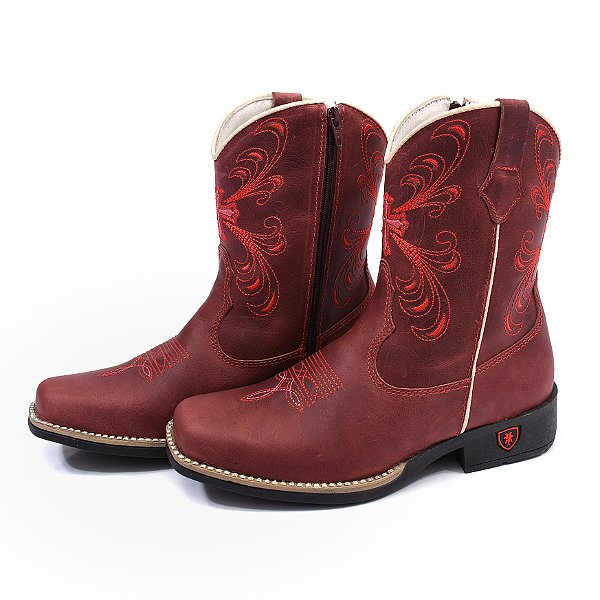 Bota Texana Infantil Feminina em Couro Cor Marsala - Modelo 5020 | Bili Bilu