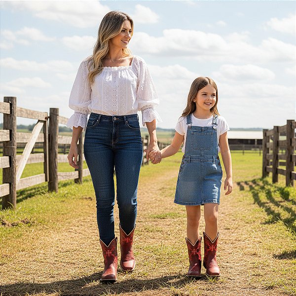 Bota Texana Infantil Feminina em Couro Cor Marsala - Modelo 5020 | Bili Bilu