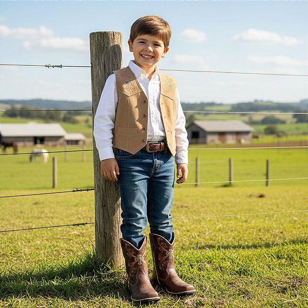 Bota Texana Infantil Unissex em Couro Cor Café - Modelo 5018 | Bili Bilu