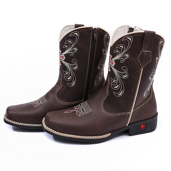 Bota Texana Infantil Feminina em Couro Cor Brown - Modelo 5017 | Bili Bilu