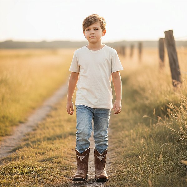 Bota Texana Infantil Unissex em Couro Cor Havana - Modelo 5003 | Bili Bilu