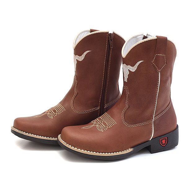 Bota Texana Infantil Unissex em Couro Cor Havana - Modelo 5003 | Bili Bilu