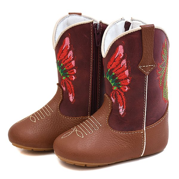 Bota Texana Infantil Feminina em Couro Cor Wisky e Marsala - Modelo 1317 | Bili Bilu