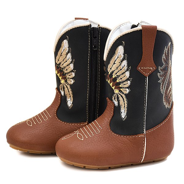 Bota Texana Infantil Unissex em Couro Cor Wisky e Preto - Modelo 1318 | Bili Bilu