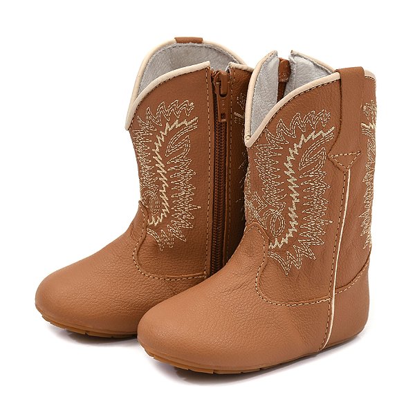 Bota Texana Infantil Unissex em Couro Cor Âmbar  - Modelo 1322 | Bili Bilu