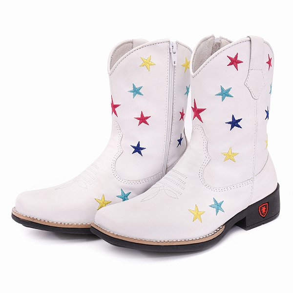 Bota Texana Infantil Feminina em Couro Cor Branca - Modelo 5034 | Bili Bilu