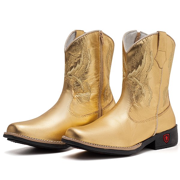 Bota Texana Infantil Feminina em Couro Cor Ouro - Modelo 5035 | Bili Bilu